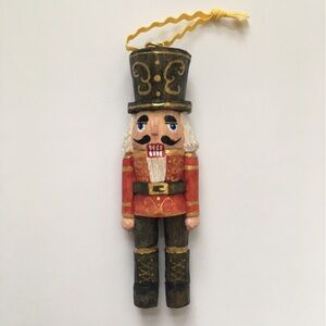Hand Carved Nutcracker Ornament - Red and Gold